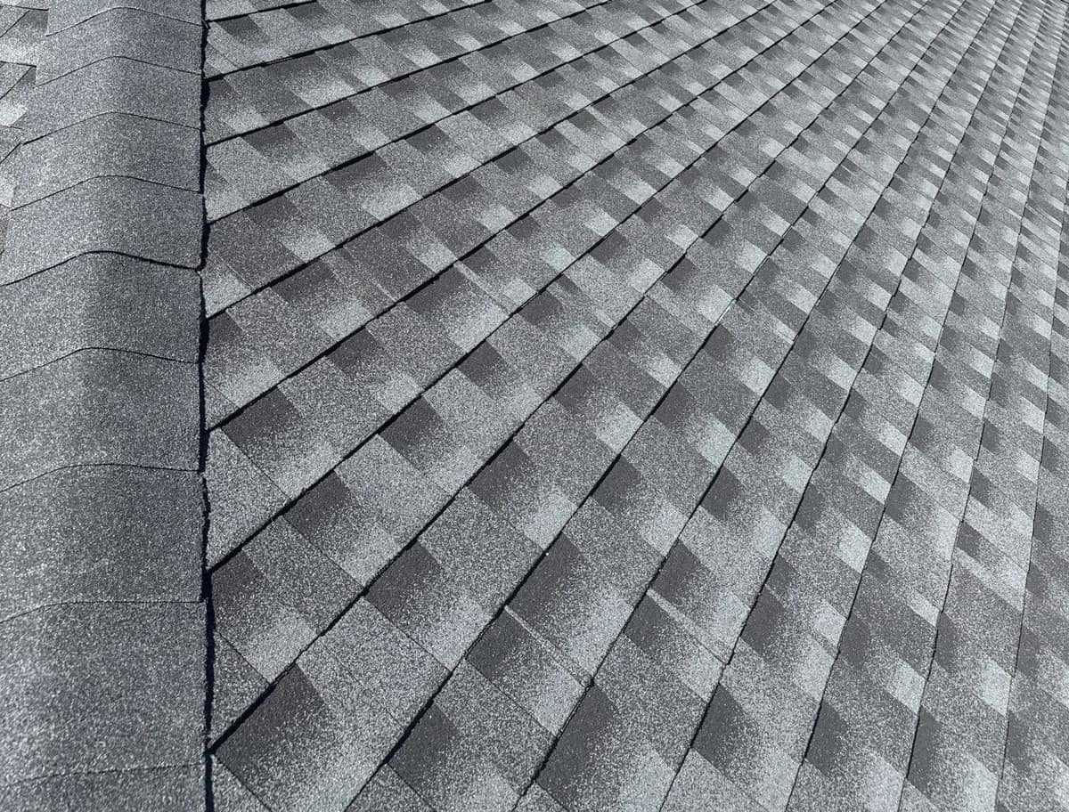 Close view of cap shingles running up a hip on the Gainesville roof